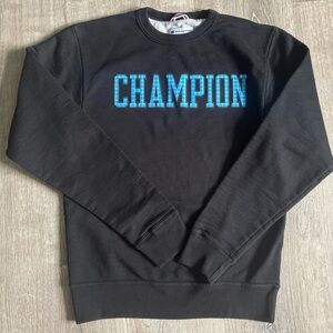 Champion Black Crewneck Sweatshirt with Blue Chest Logo